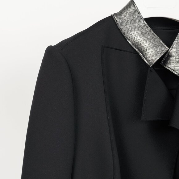 Marie Saint Pierre Black Neoprene Metallic-Neck Open-Front Coat - Picture 4 of 9